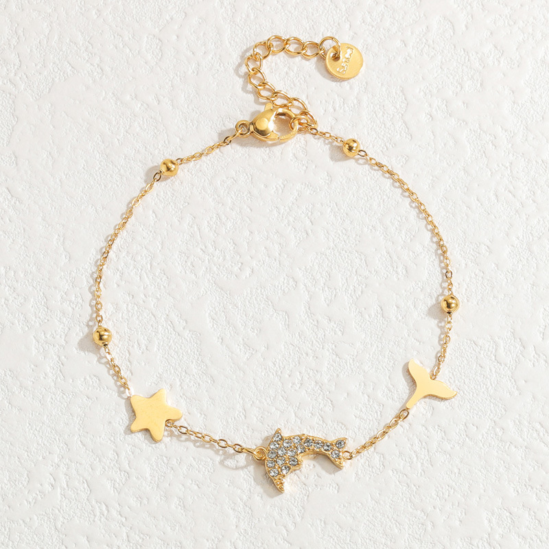 1 Piece Simple Classic Style Dolphin Shape Stainless Steel  Gold Color Women's Charm Bracelet 